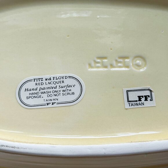 Fitz and Floyd Red Lacquer Rio Rita Banana Boat Covered Dish, Vintage Rare - Picture 11 of 12